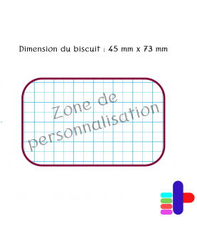 Schéma du biscuit rectangle 73x45m – zone de personnalisation au centre pour vos motifs et textes.
