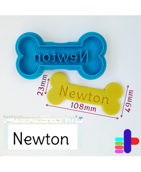 Exemple d’utilisation : emporte-pièce os 108x49mm turquoise et biscuit personnalisé avec embossage net.