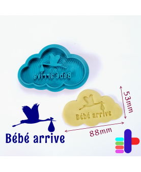 Exemple d’utilisation : emporte-pièce coeur 84x52mm turquoise et biscuit personnalisé avec embossage net.