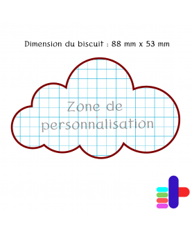 Schéma du biscuit rectangle 84x52mm – zone de personnalisation au centre pour vos motifs et textes.